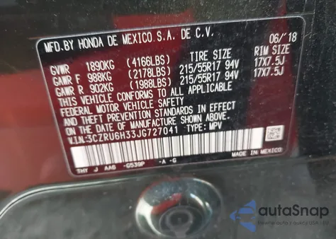 2018 Honda Hr-V Lx из США, поврежденный, VIN 3CZRU6H33JG727041